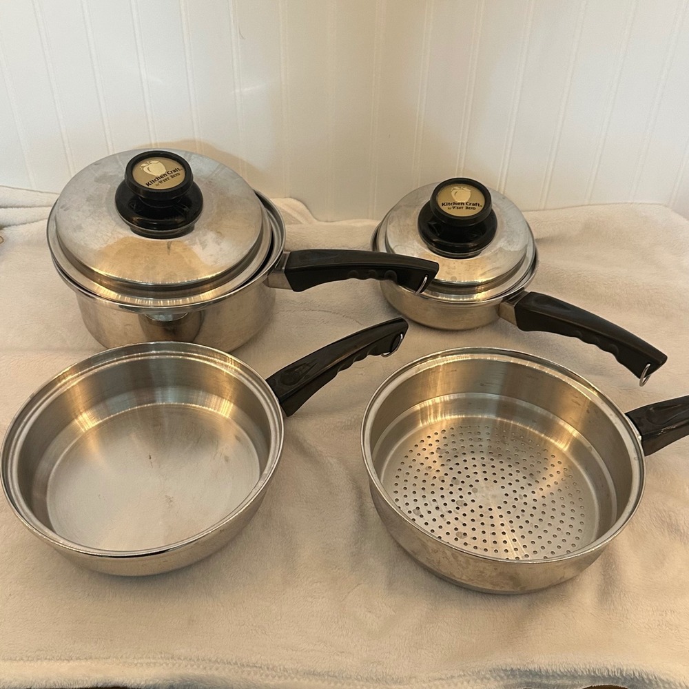 Kitchen Craft by Westbend Cookware Set Silver Multi-Ply Stainless Steel 6pc Vntg